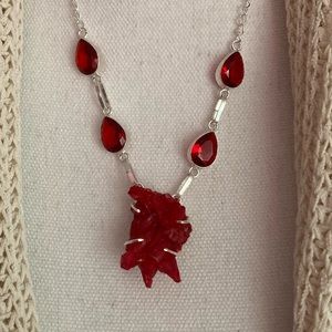 NEW Crystal Druzy Garnet, 925 Silver Necklace